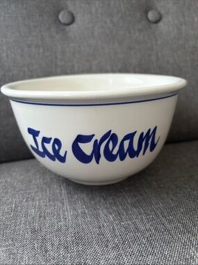 White Ceramic 'Ice Cream' Serving Bowl with Blue Script